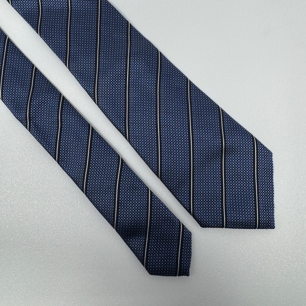 Emporio Armani Mens Blue Repp Striped Silk Tie Made in Italy